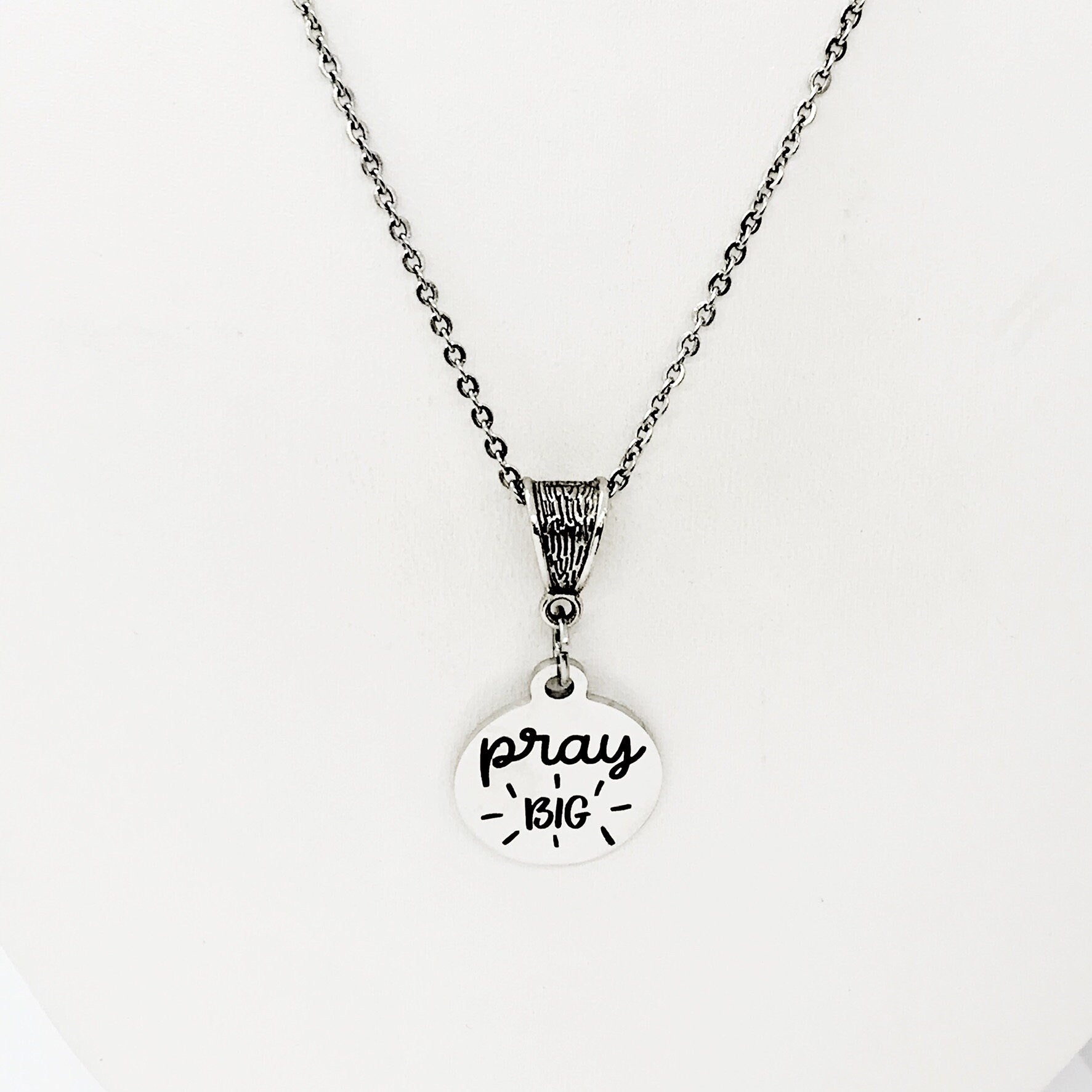 Stainless Steel Pray Big Pendant Necklace, Christian Faith Jewelry