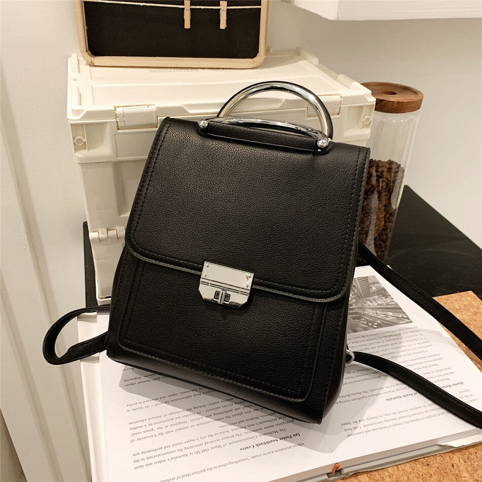 Vintage Women's PU Leather Backpack, Fashion School Bag for Females