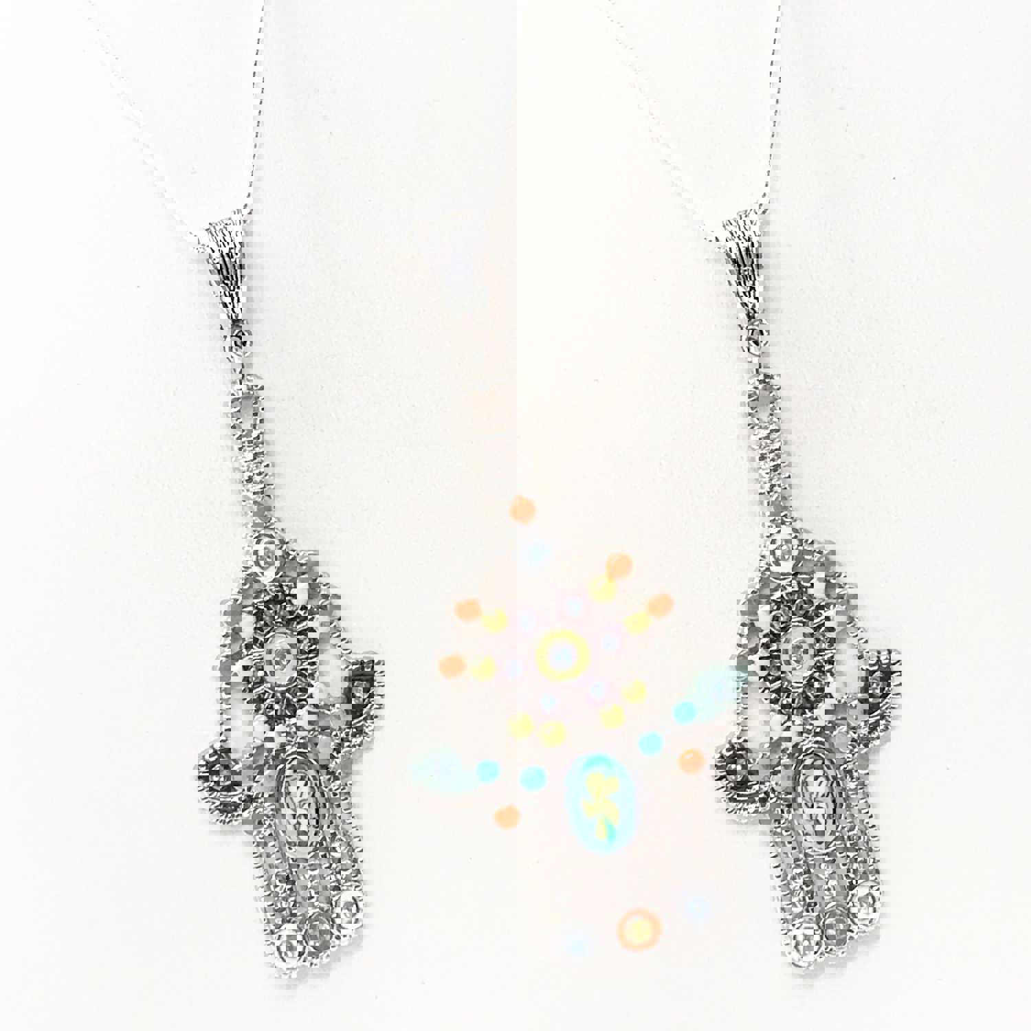 Stylish Silver-Tone Hamsa Pendant Necklace for Protection and Good Luck