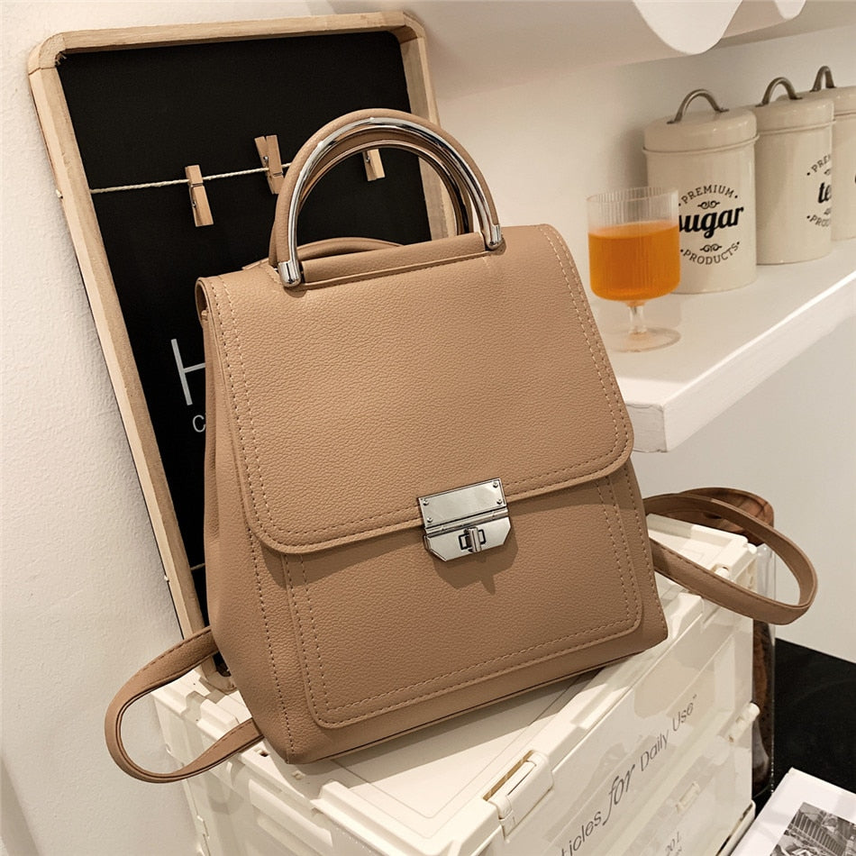 Vintage Women's PU Leather Backpack, Fashion School Bag for Females