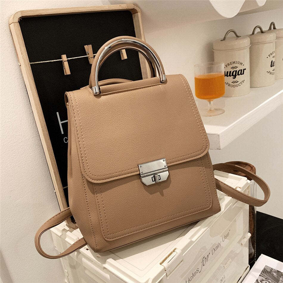 Vintage Women's PU Leather Backpack, Fashion School Bag for Females