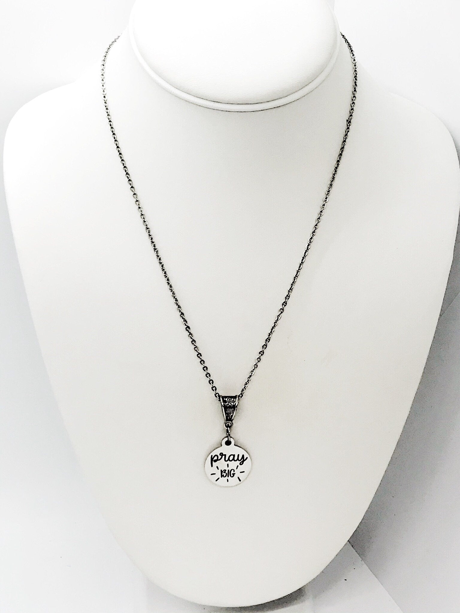 Stainless Steel Pray Big Pendant Necklace, Christian Faith Jewelry