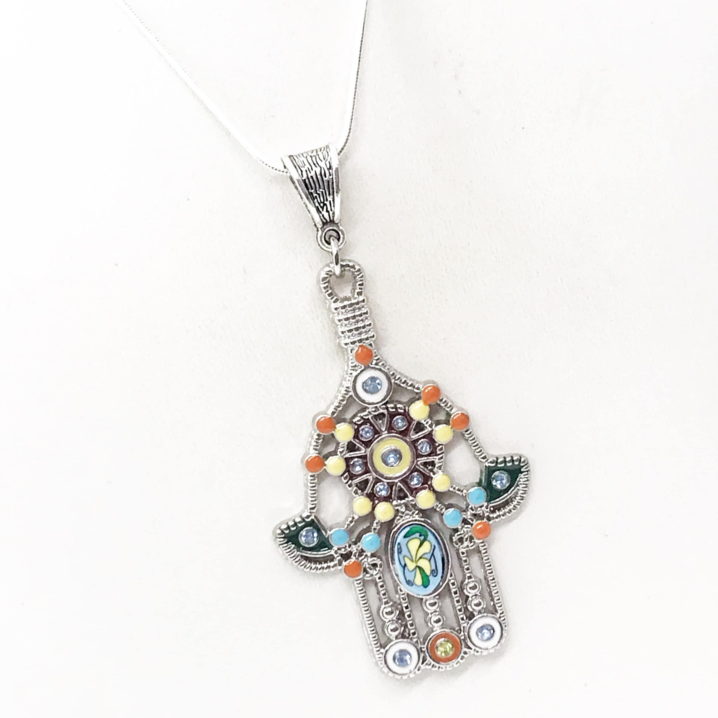 Stylish Silver-Tone Hamsa Pendant Necklace for Protection and Good Luck
