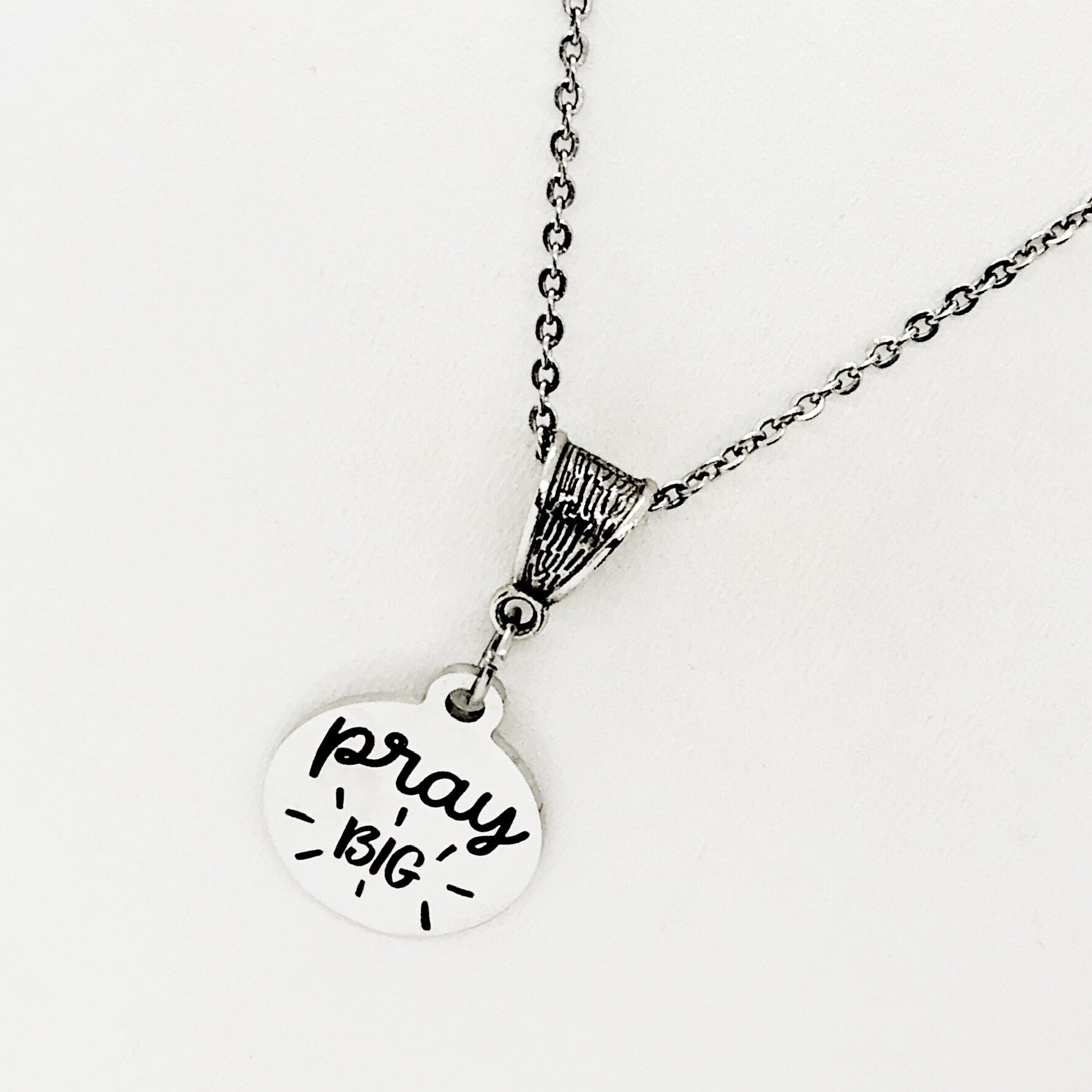 Stainless Steel Pray Big Pendant Necklace, Christian Faith Jewelry