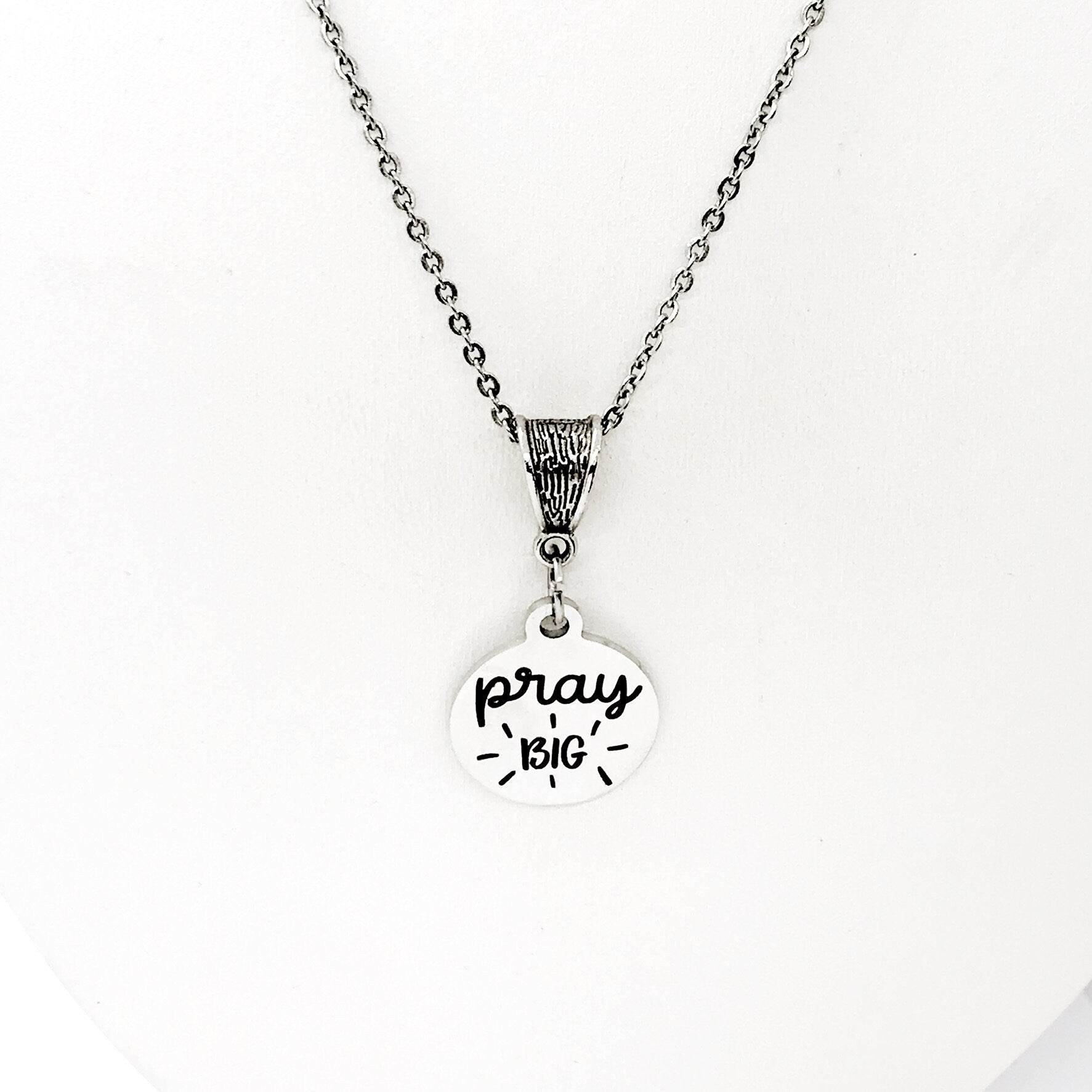 Stainless Steel Pray Big Pendant Necklace, Christian Faith Jewelry