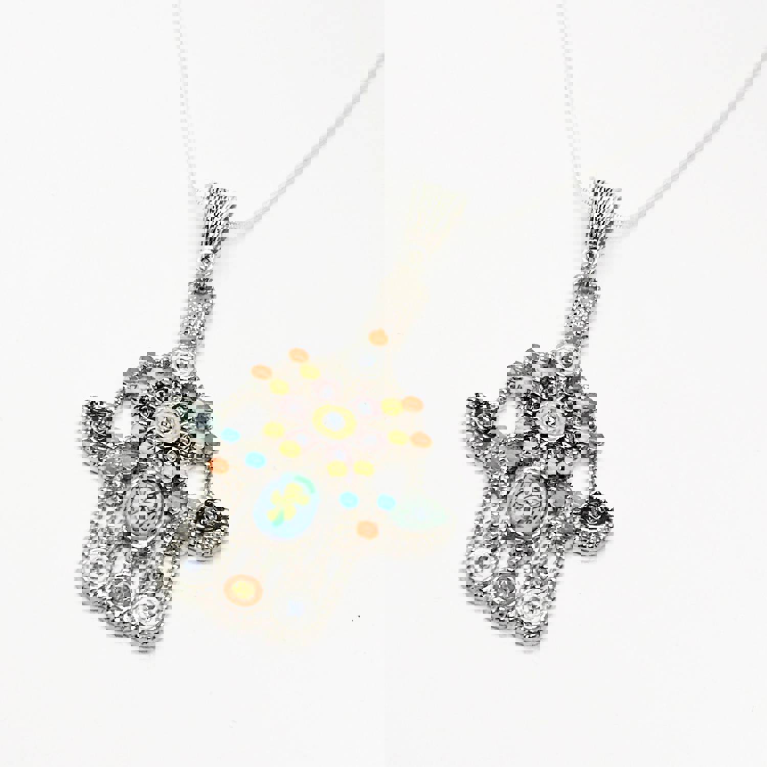 Stylish Silver-Tone Hamsa Pendant Necklace for Protection and Good Luck