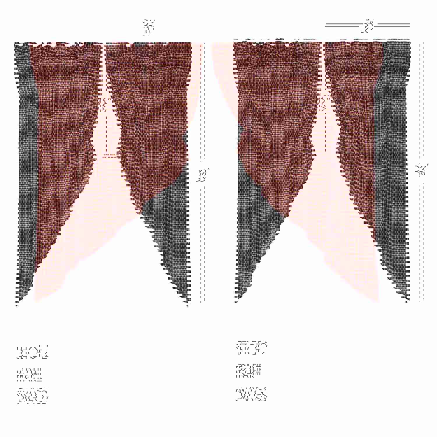 Patriotic Patch Prairie Swag Set, 36x36x18, Red Tan Window Curtains
