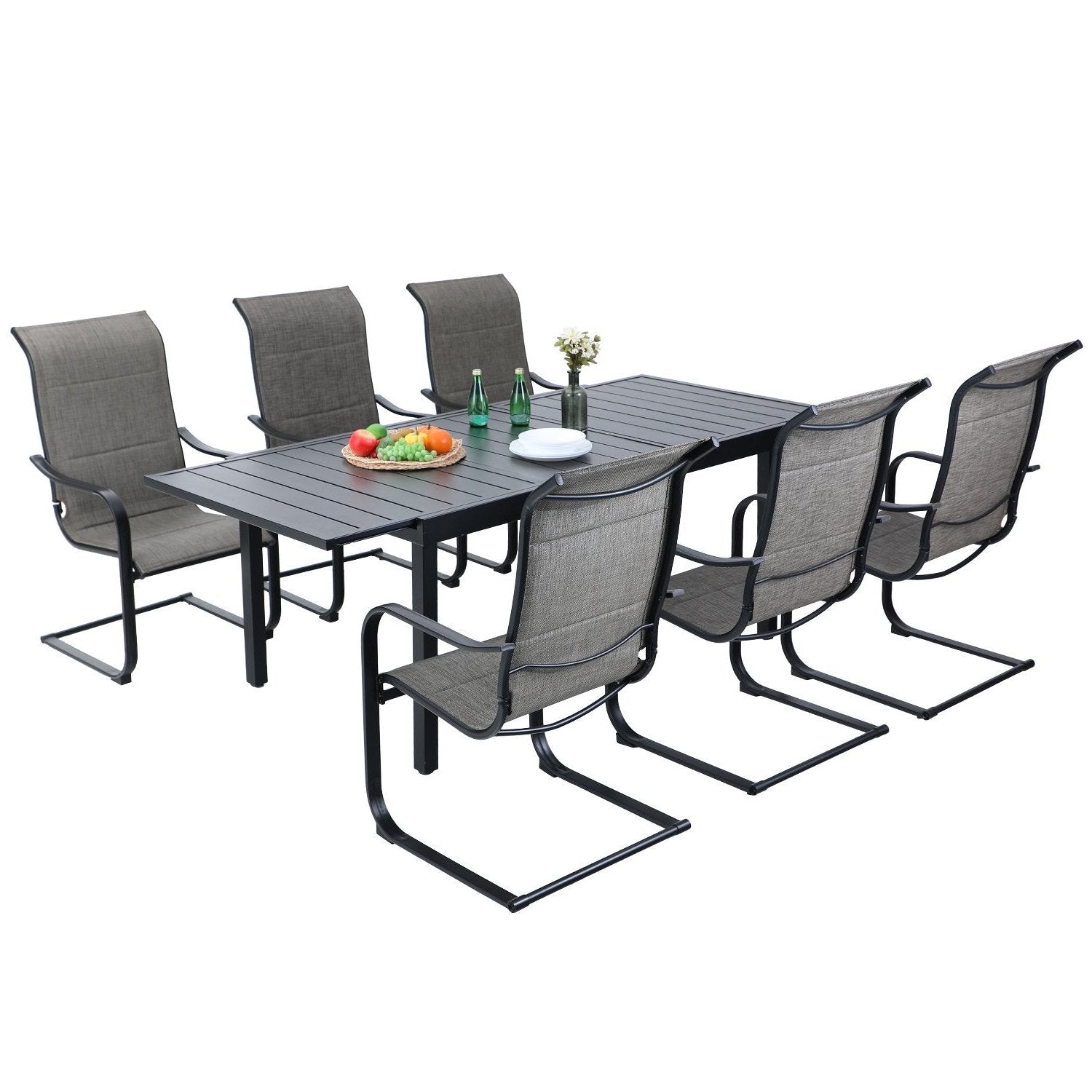 PHI VILLA Outdoor Dining Set with Adjustable Table & C-Spring Chairs