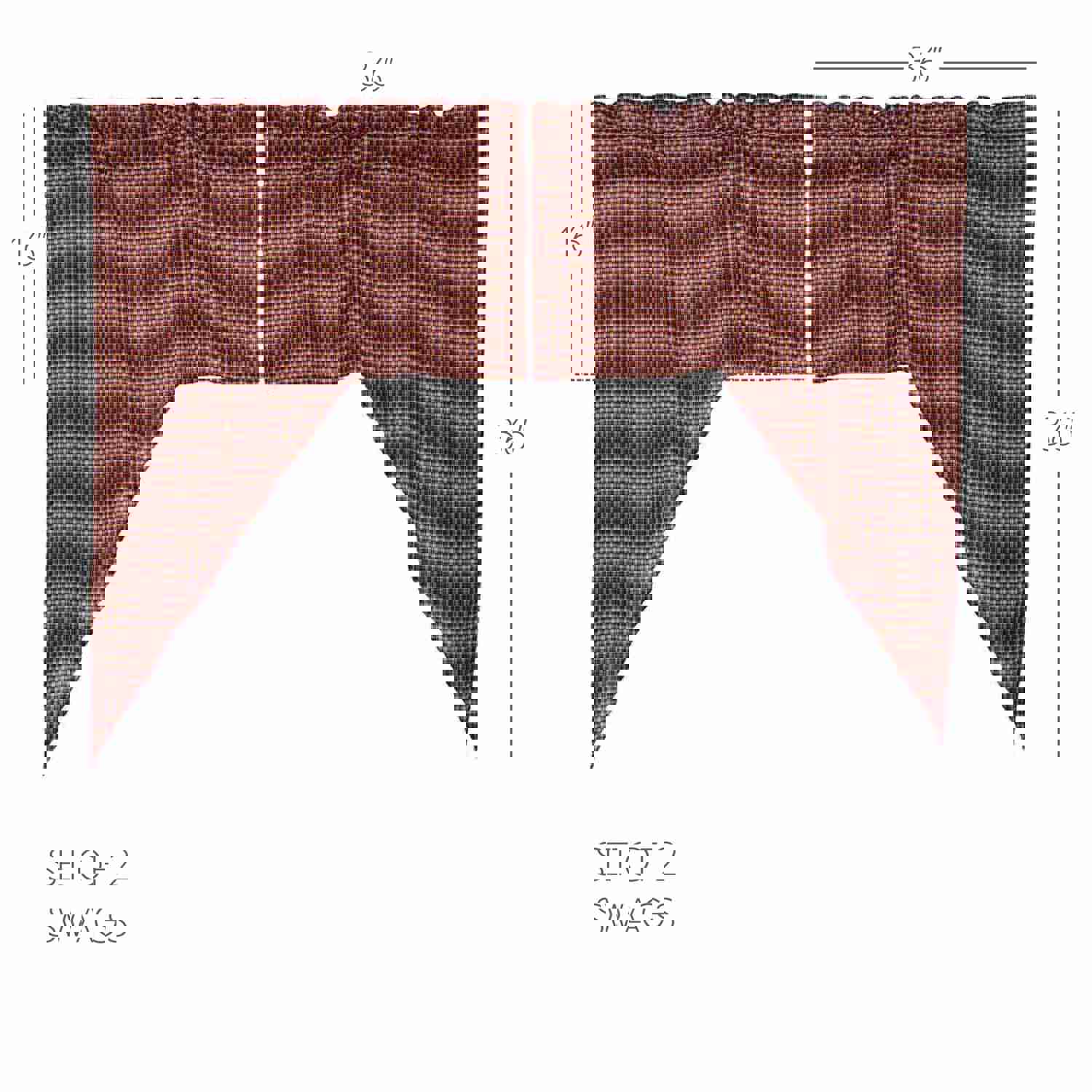 Patriotic Patch Prairie Swag Set, 36x36x18, Red Tan Window Curtains