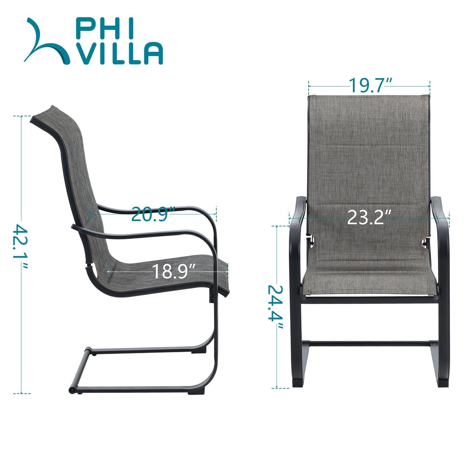 PHI VILLA Outdoor Dining Set with Adjustable Table & C-Spring Chairs