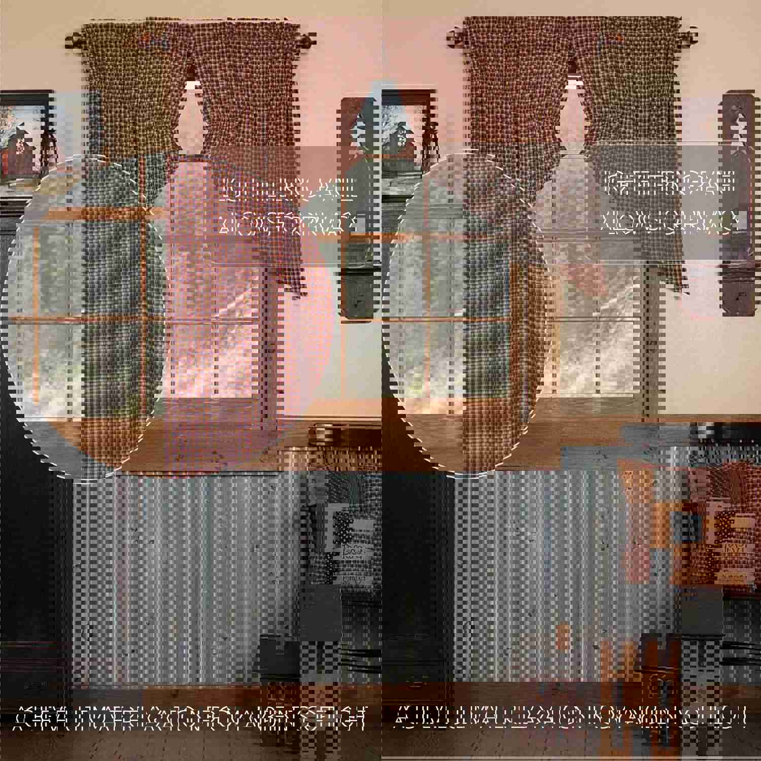 Patriotic Patch Prairie Swag Set, 36x36x18, Red Tan Window Curtains