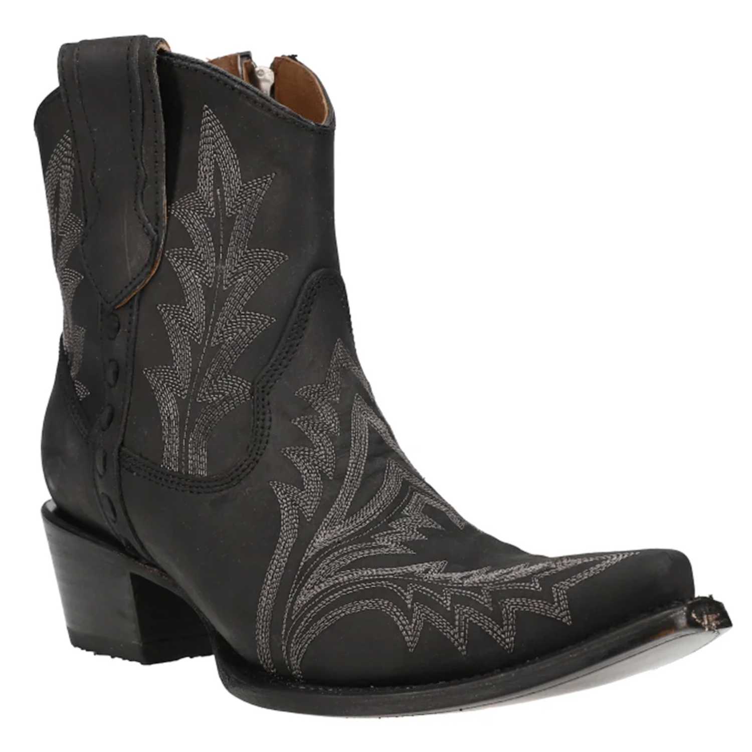 Corral Women's Black Embroidered Snip Toe Cowboy Ankle Boots - L5701