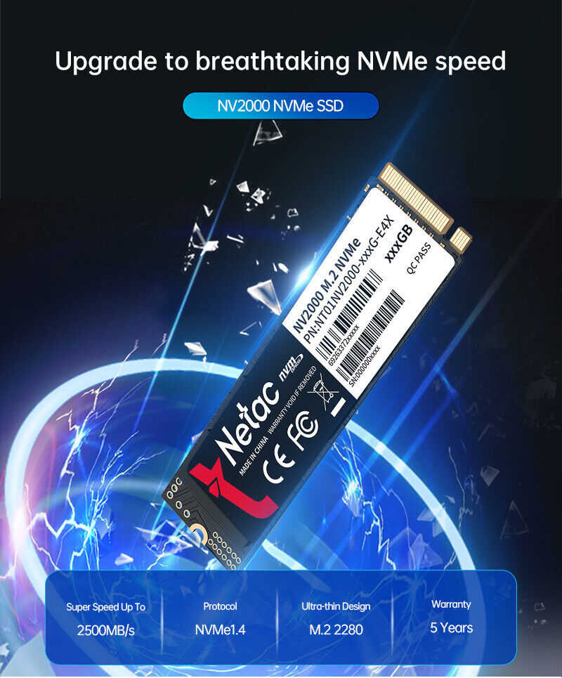 Netac 1TB M.2 2280 PCIe 3.0 x4 NVMe Internal SSD - High-Speed Storage