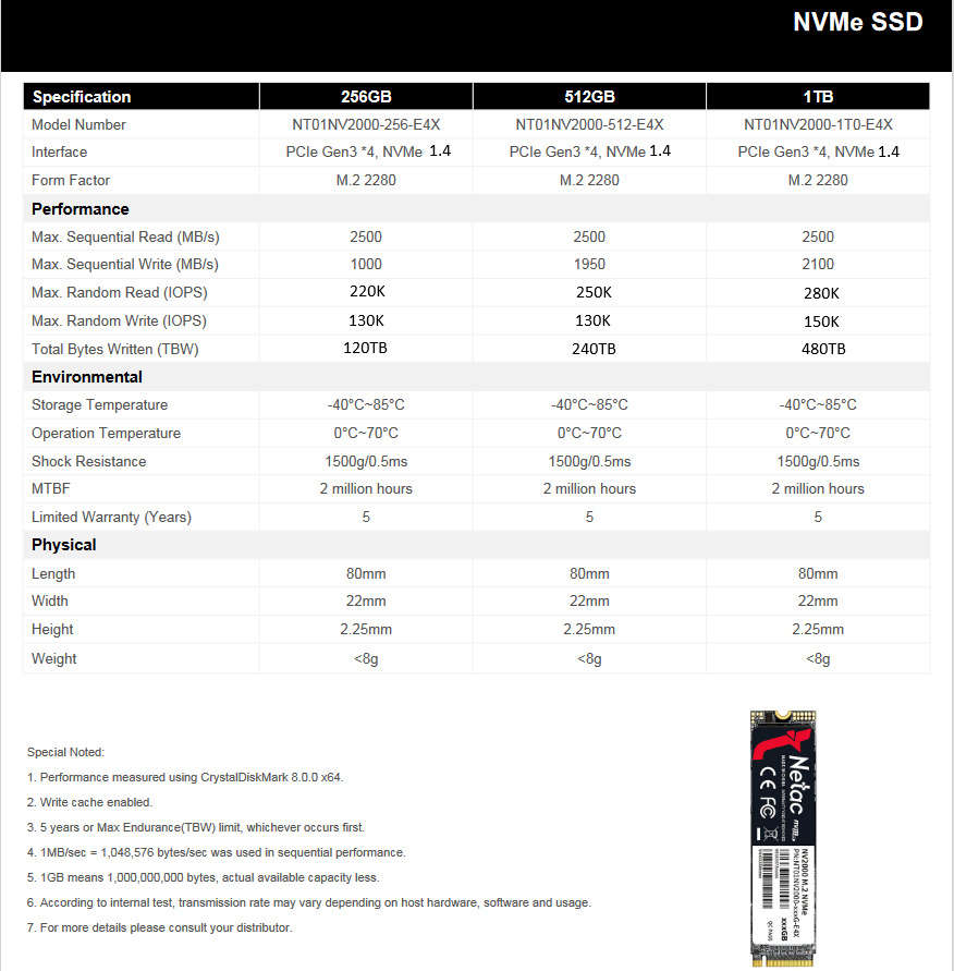 Netac 1TB M.2 2280 PCIe 3.0 x4 NVMe Internal SSD - High-Speed Storage