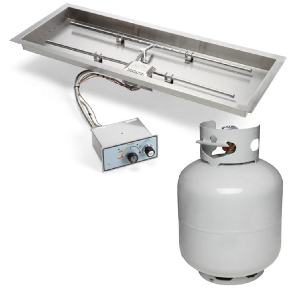 HPC 36x14 Rectangle H-Burner Bowl Pan Push Button Flame Sensing Ignition Fire Pit Insert with Small Tank