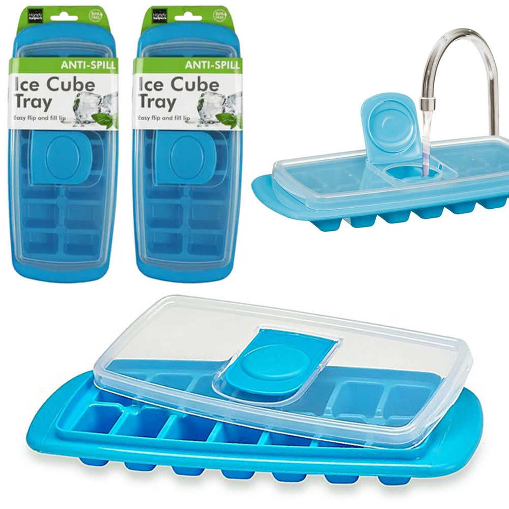 2 Ice Cube Tray with Flip Cover - No-Spill, Reusable, BPA Free Kitchen Essential
