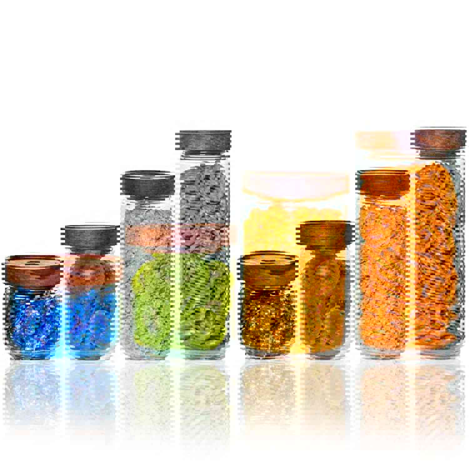 NUMYTON Food Storage Container Set of 4 with Wooden Lid - Borosilicate Glass for Pasta, Cereal, Flour & Nuts
