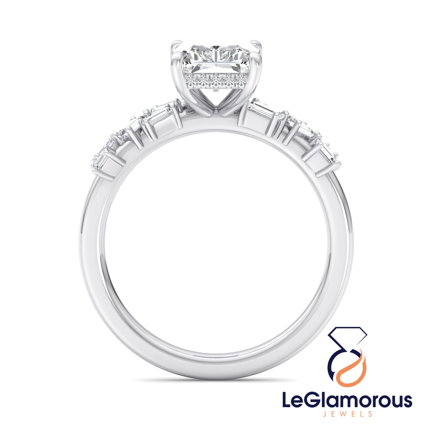 Radiant Cut Hidden Halo Pave Style Lab Grown Diamond Engagement Ring