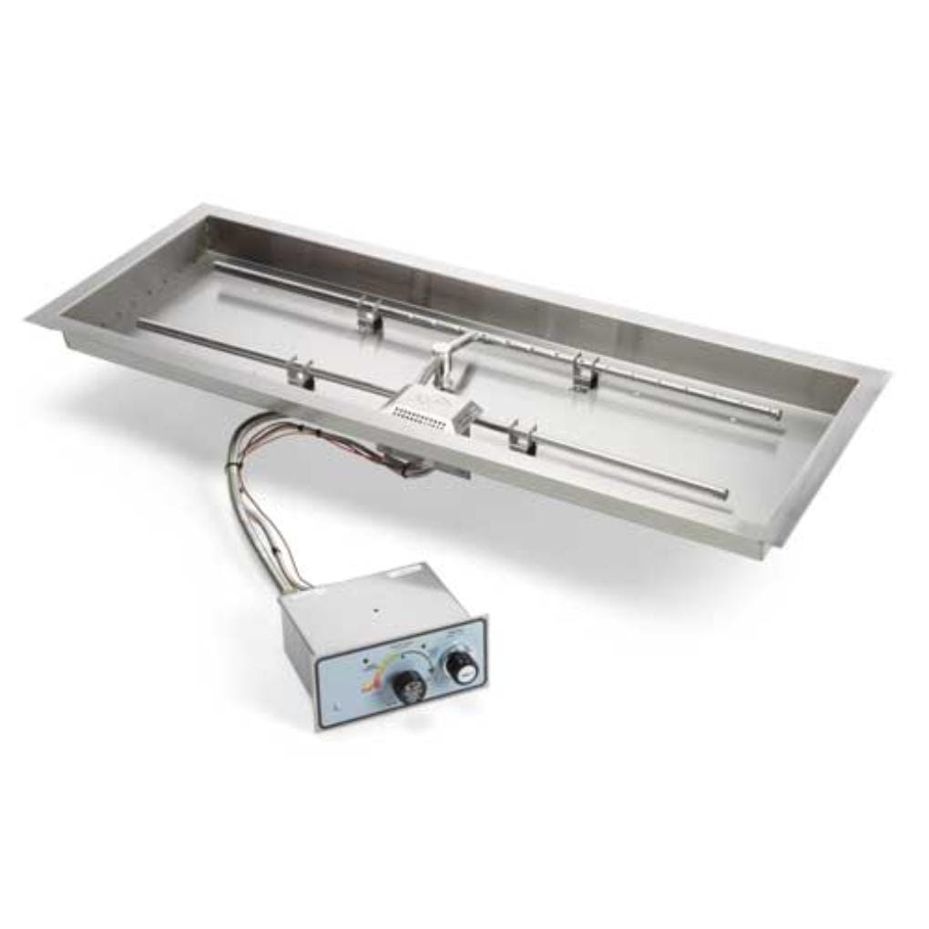 HPC 36 x 14 Rectangle H-Burner Bowl Pan Push Button Flame Sensing Ignition Fire Pit Insert