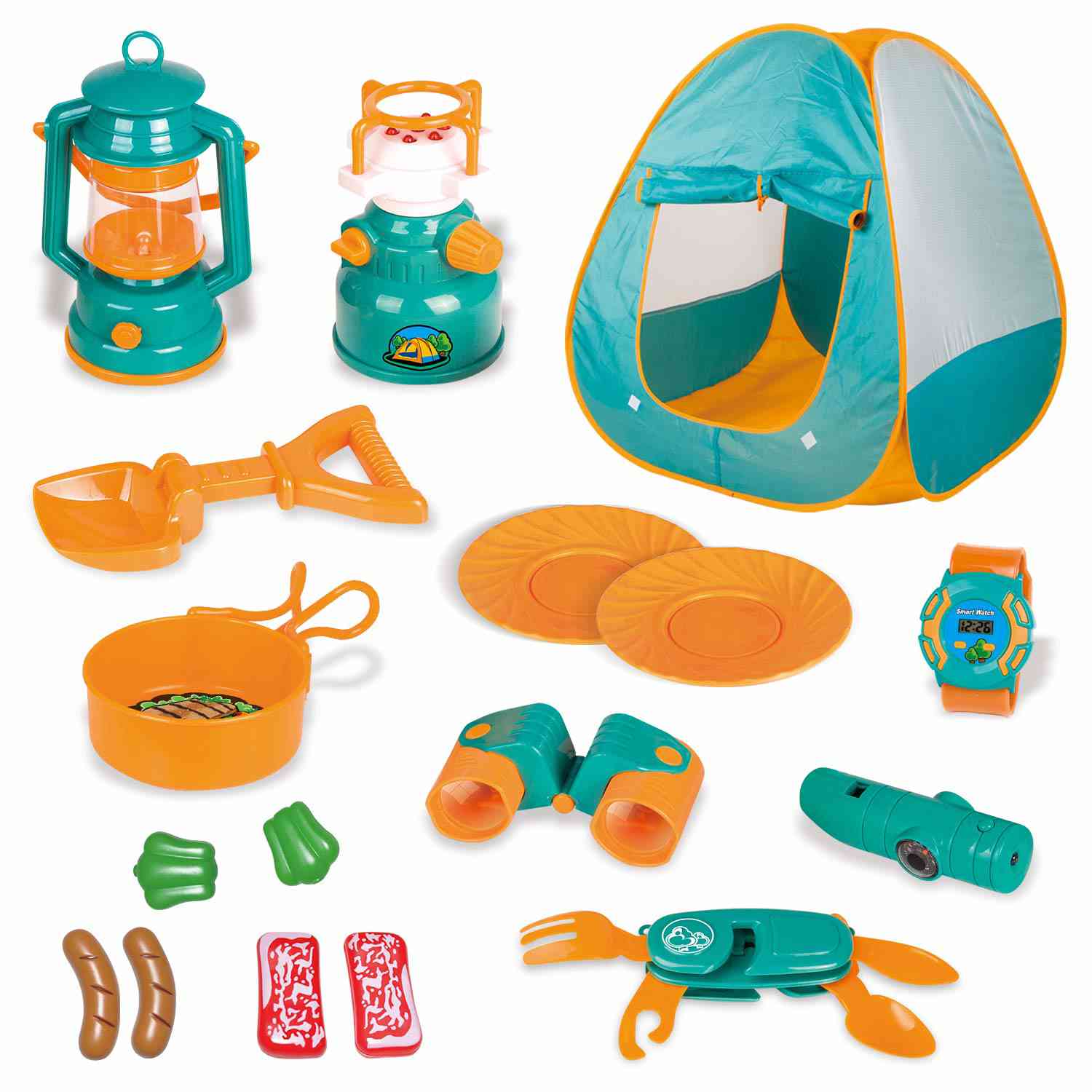 FUN LITTLE TOYS Kids Play Tent with Camping Gear Set - 18 Pieces for Outdoor Adventures
