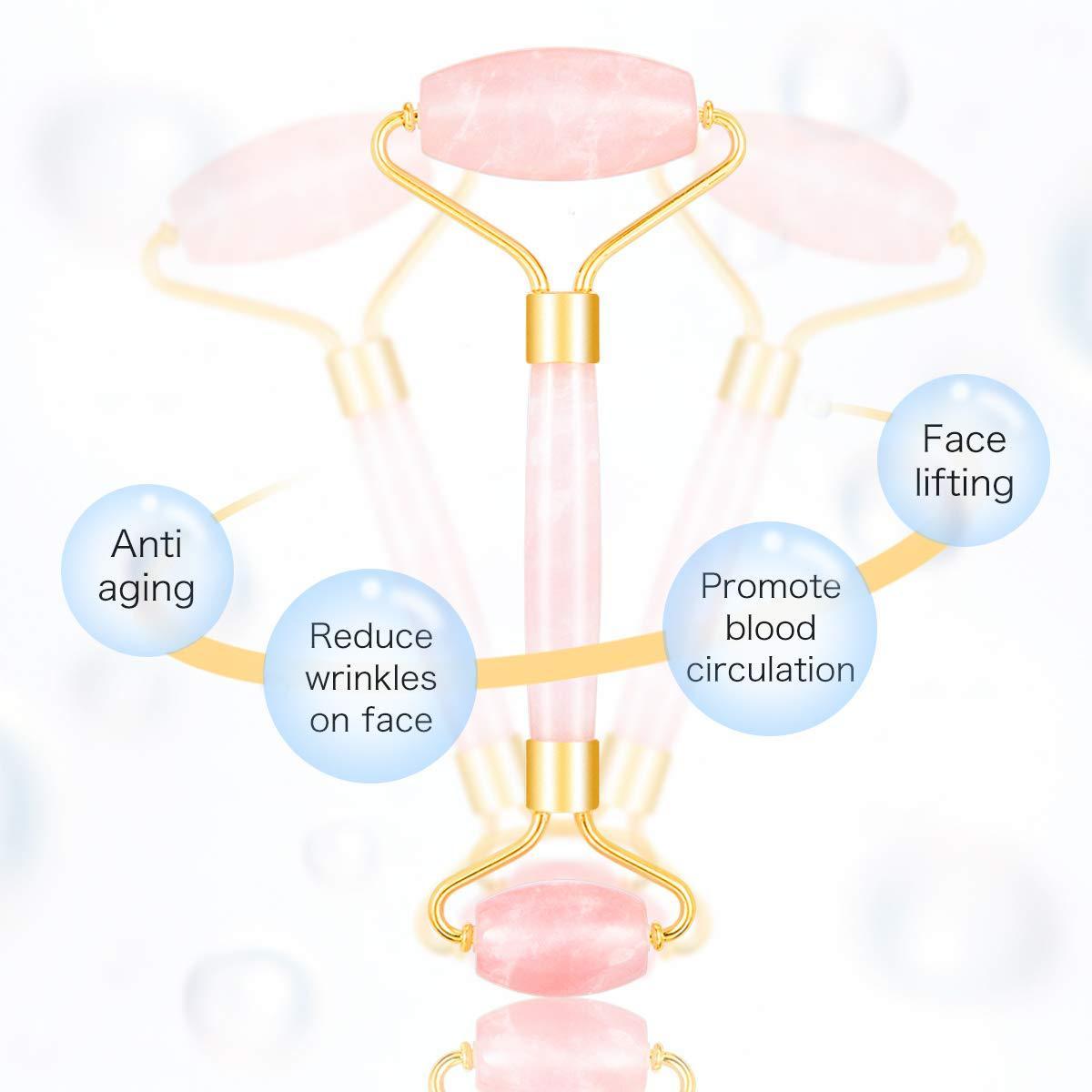 Rose Quartz Jade Roller & Gua Sha Set - Anti-Aging Facial Massage Tool for Slimming & Skin Care