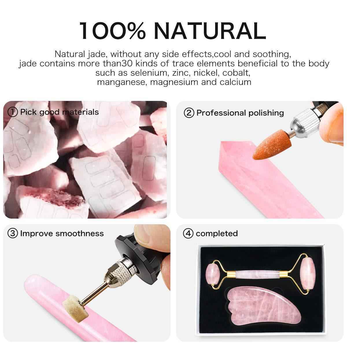 Rose Quartz Jade Roller & Gua Sha Set - Anti-Aging Facial Massage Tool for Slimming & Skin Care