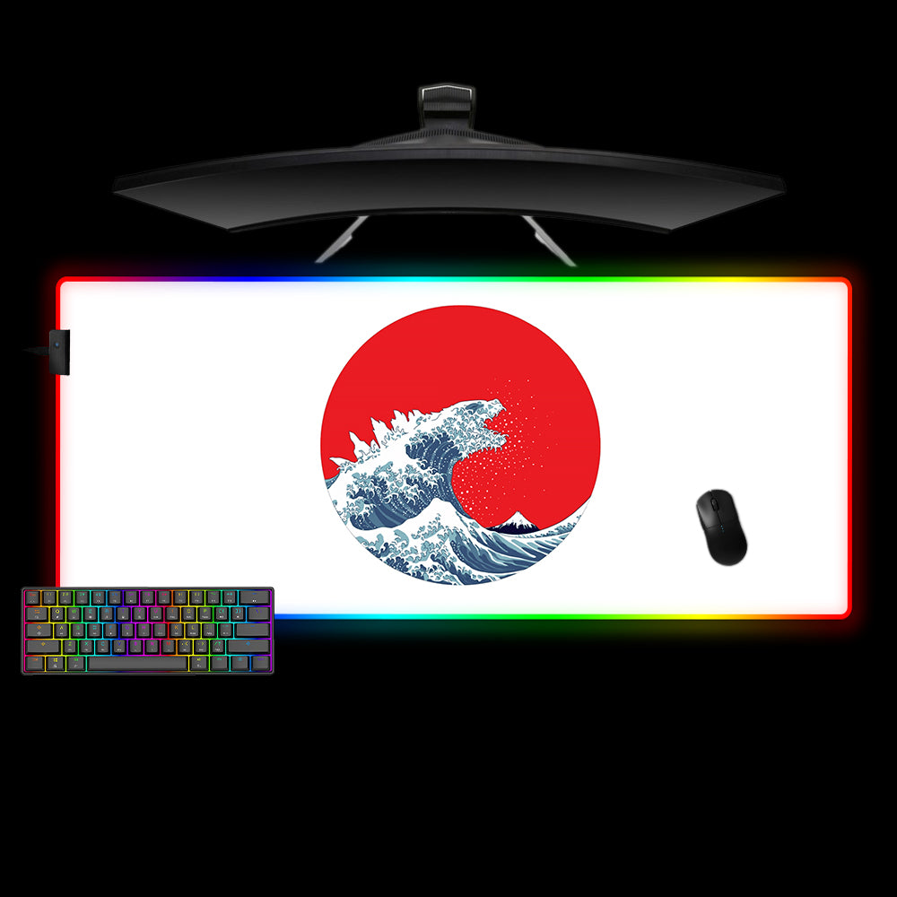 Godzilla Wave Design RGB Gaming Mouse Pad with LED Strip for Computer Desks