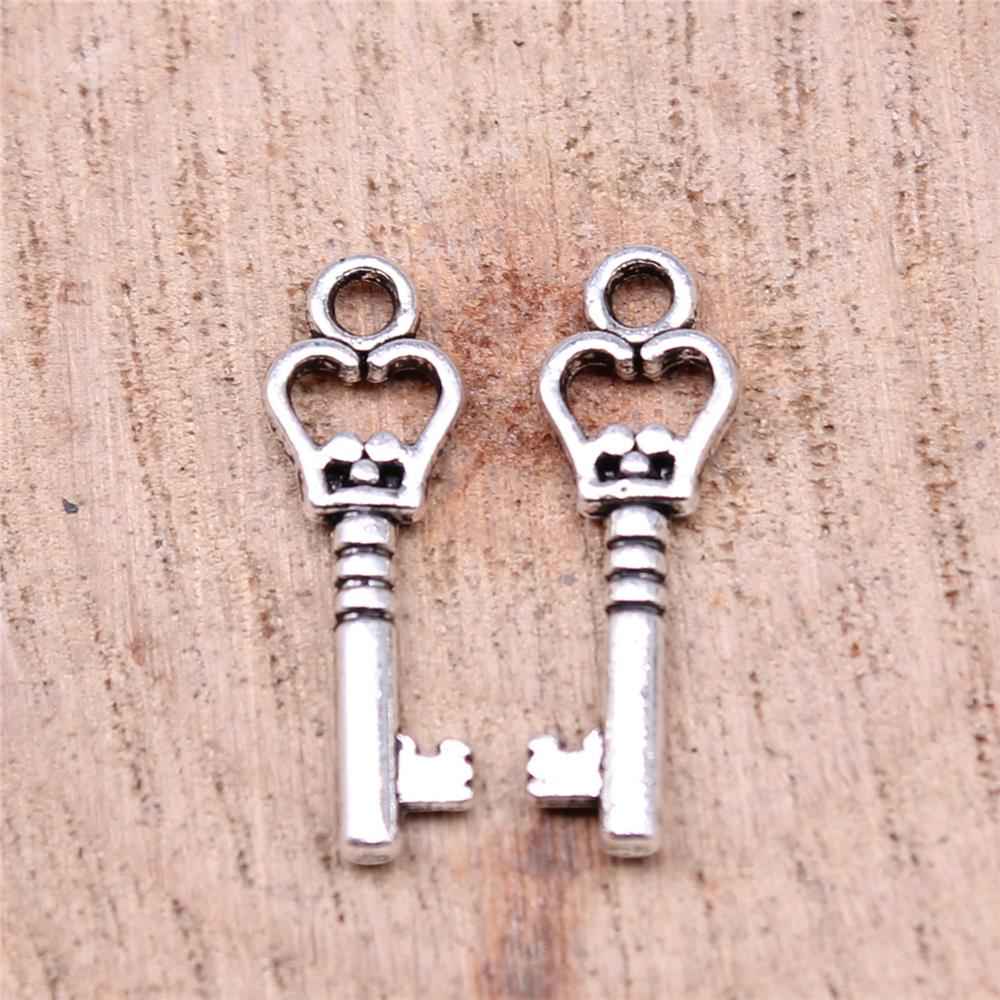 40pcs Antique Silver Zinc Alloy Key Charms for DIY Jewelry Making