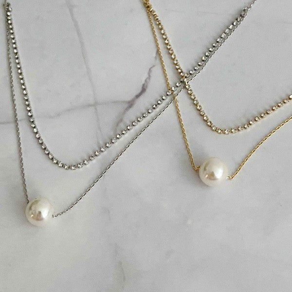 Layered Pearl And Shine Necklace - Elegant & Glamorous Jewelry