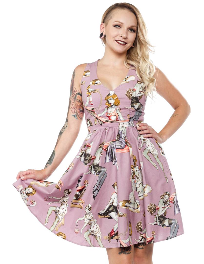 WAX POETIC CLOTHING ZOMBIE PINUP DRESS PURPLE - Unique Undead Pinup Style