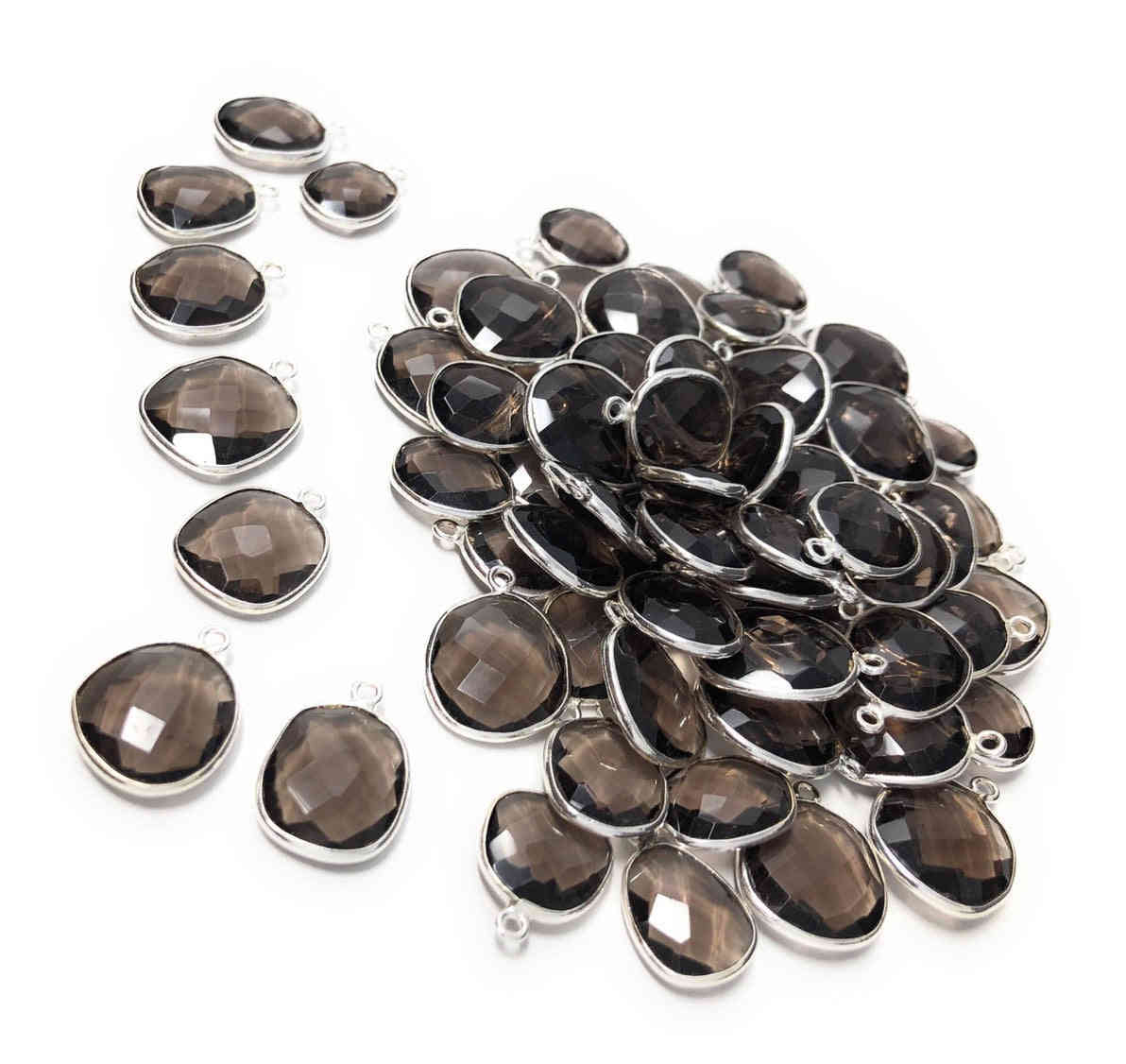 5Pcs Smokey Quartz Charms, Sterling Silver Gemstone Charms for DIY Jewelry Making