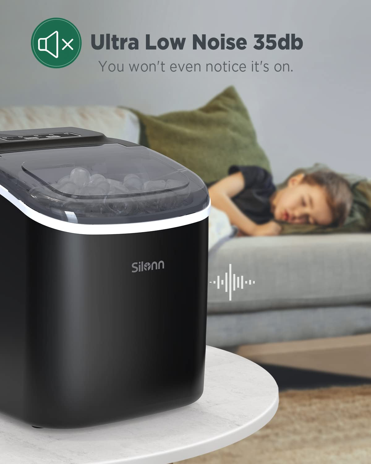 Countertop Ice Maker - 9 Cubes in 6 Mins, 26Lbs/24Hrs, Self-Cleaning with Ice Scoop & Basket, 2 Ice Sizes, Black