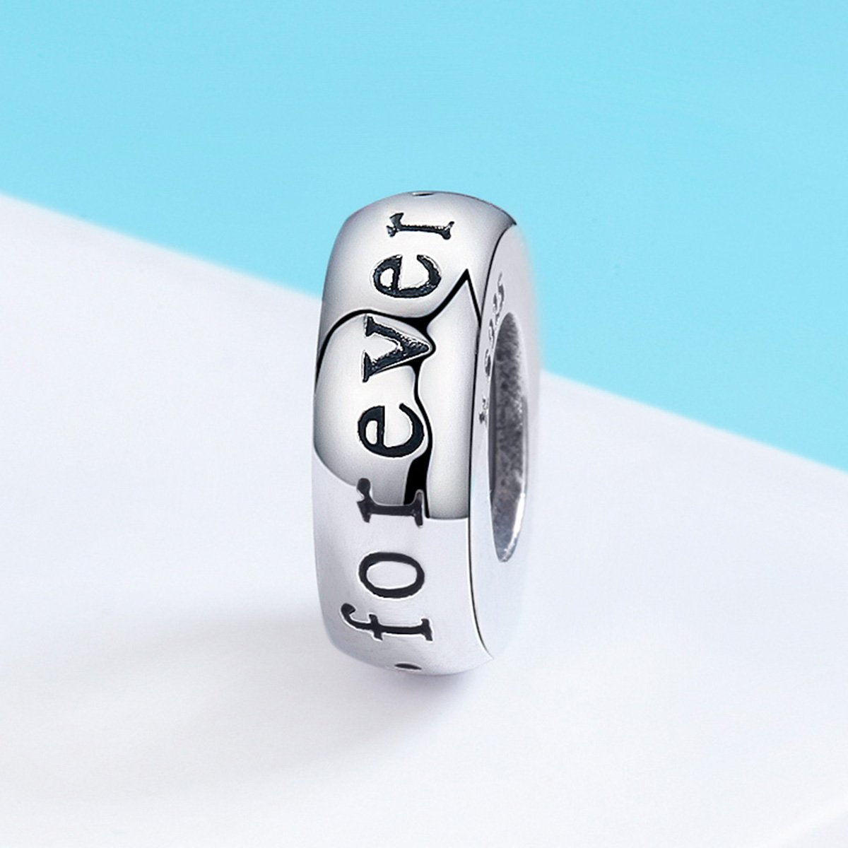 Sterling 925 Silver 'Forever I Love' Circle Bead Pendant for Pandora & European Charm Bracelets