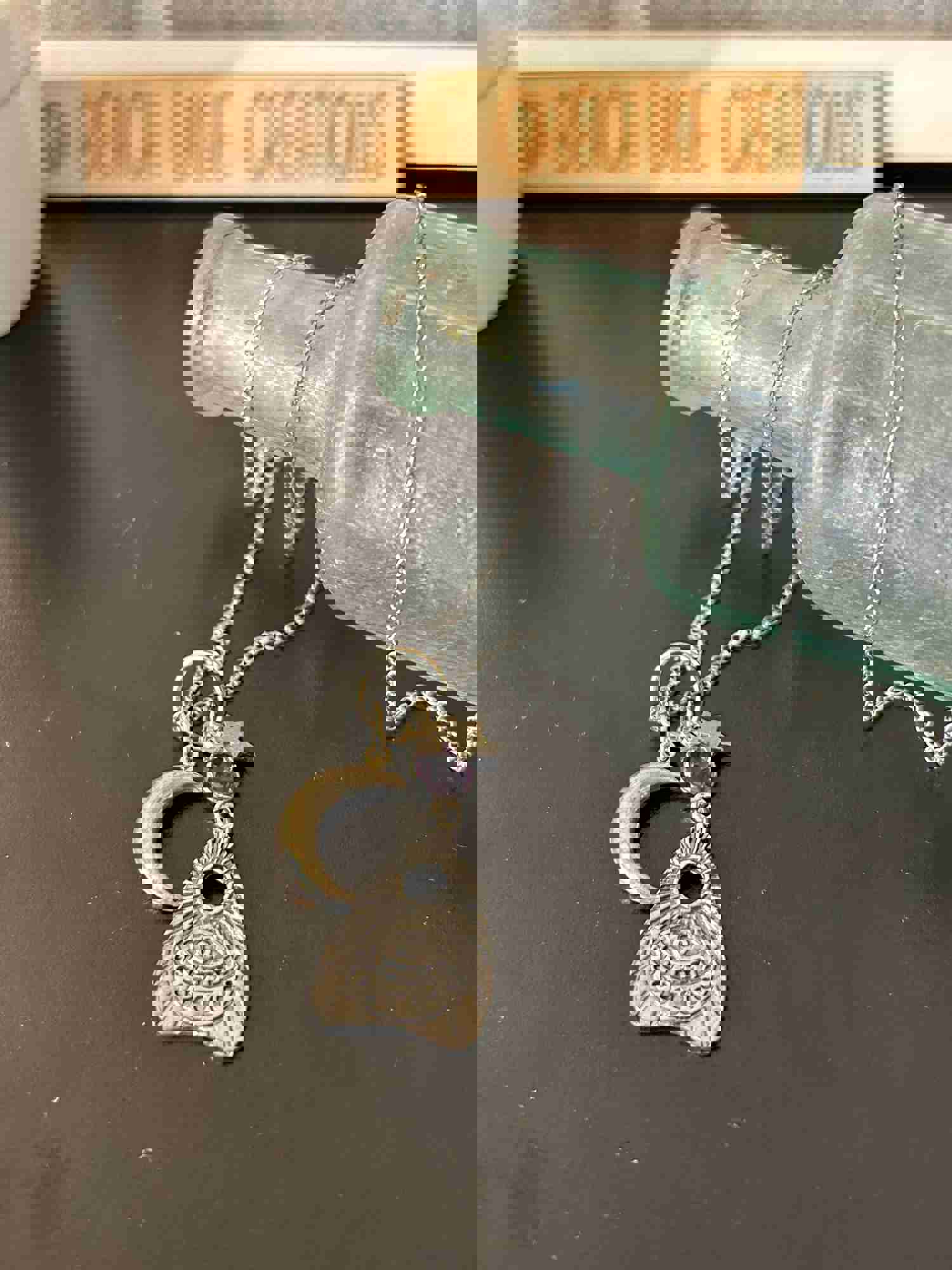 Planchette Charm Necklace with Moon and Star Details