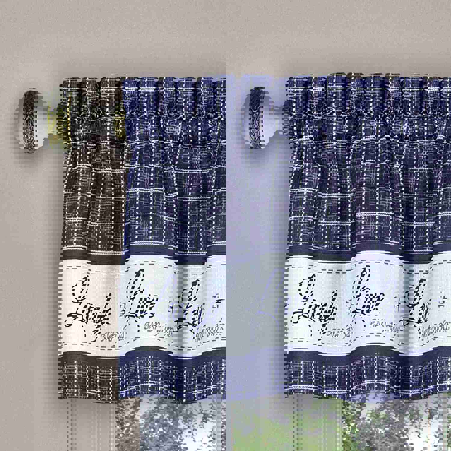 Live Laugh Love 3-Piece Kitchen Curtain Set, Blue, Tiers 58x36, Swag 58x14 Inches