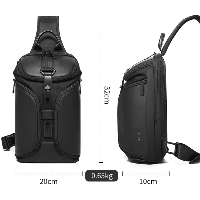 Leather Sling Crossbody Bag for Men & Women with USB Charging, Oxford Waterproof, Large Capacity