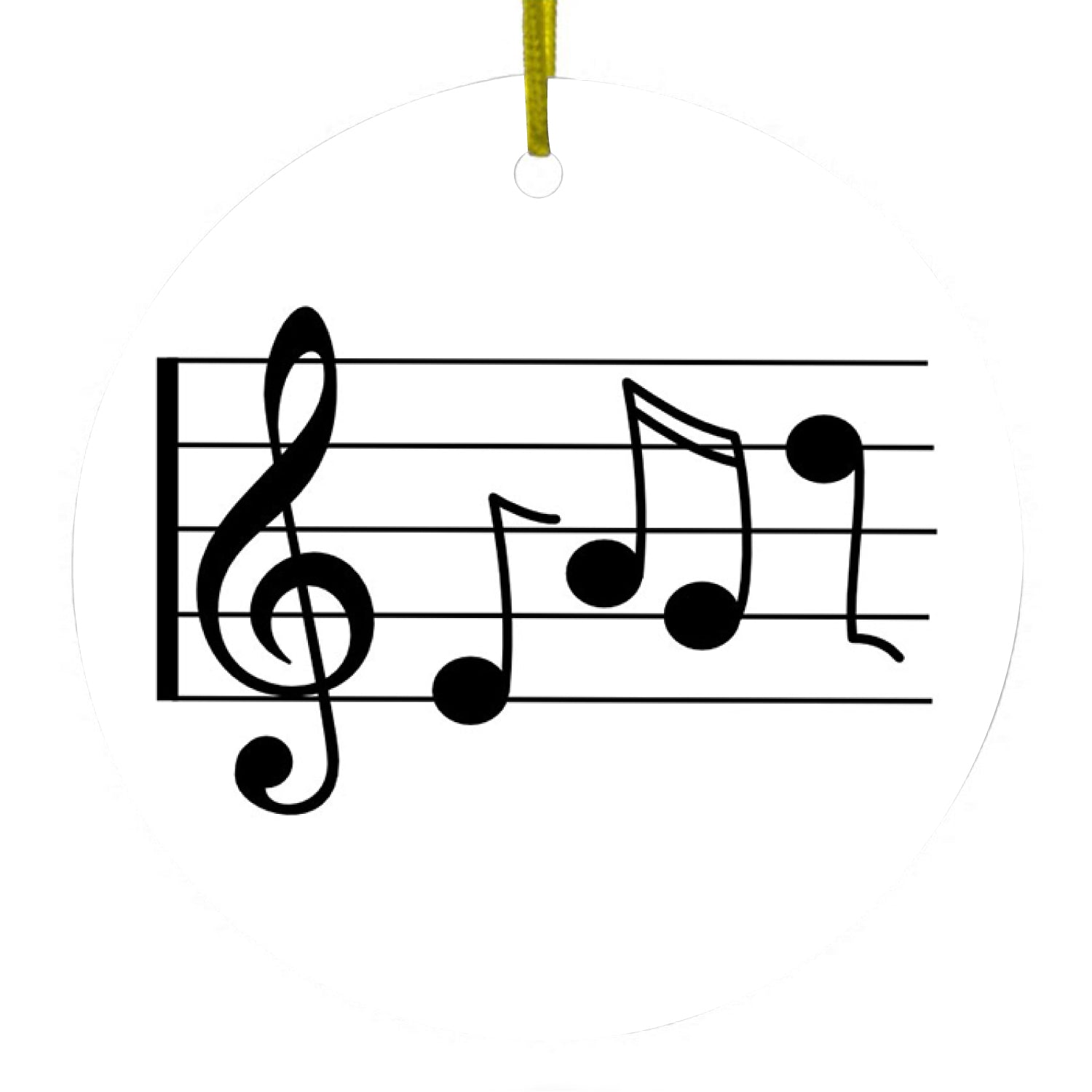 DistinctInk® Hanging Ceramic Christmas Tree Ornament with Gold String - Treble Staff Music Notes