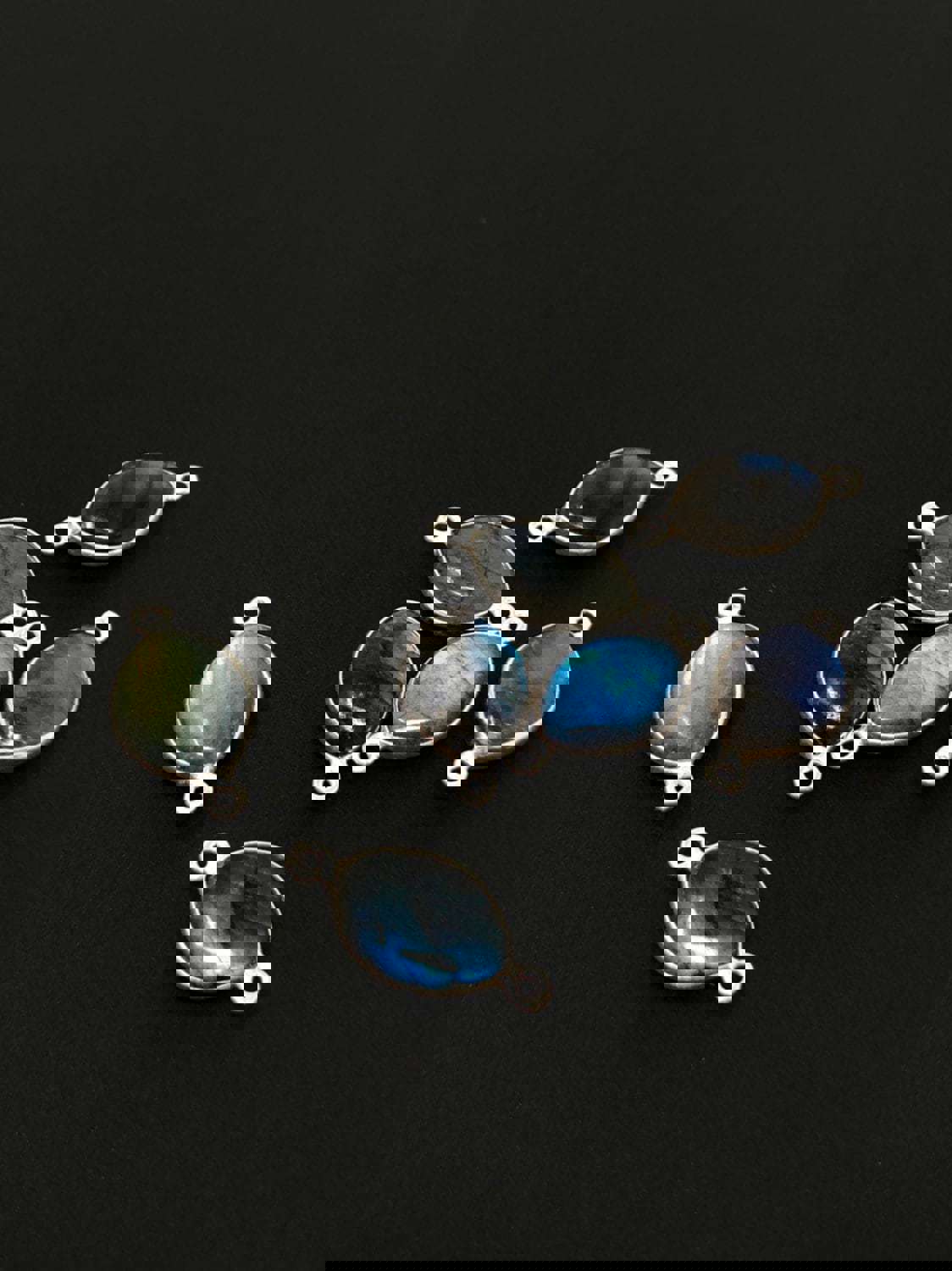 9 Pcs Labradorite Gemstone Sterling Silver Connectors for DIY Jewelry Making
