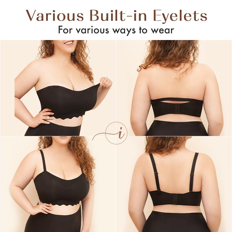 Bettybra® Women's Push Up Bandeau Bra - Convertible Strapless No Wire Lift Up Bra (BUY ONE GET ONE FREE) - BLACK+BEIGE