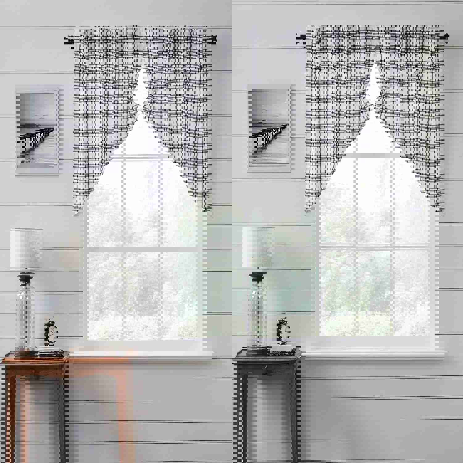 Sawyer Mill Black Plaid Prairie Swag Set of 2 - Farmhouse Decor