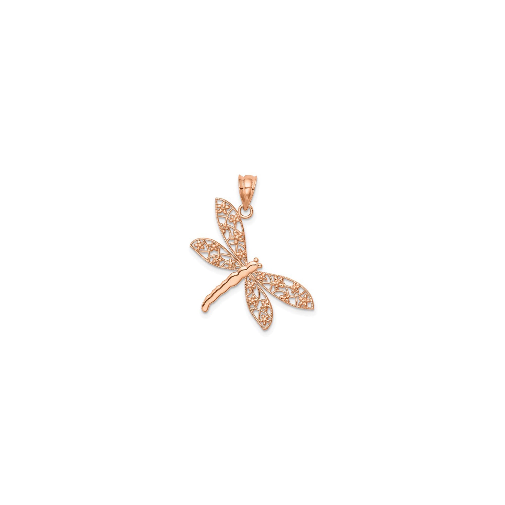 14K Rose Gold Flowery Dragonfly Pendant