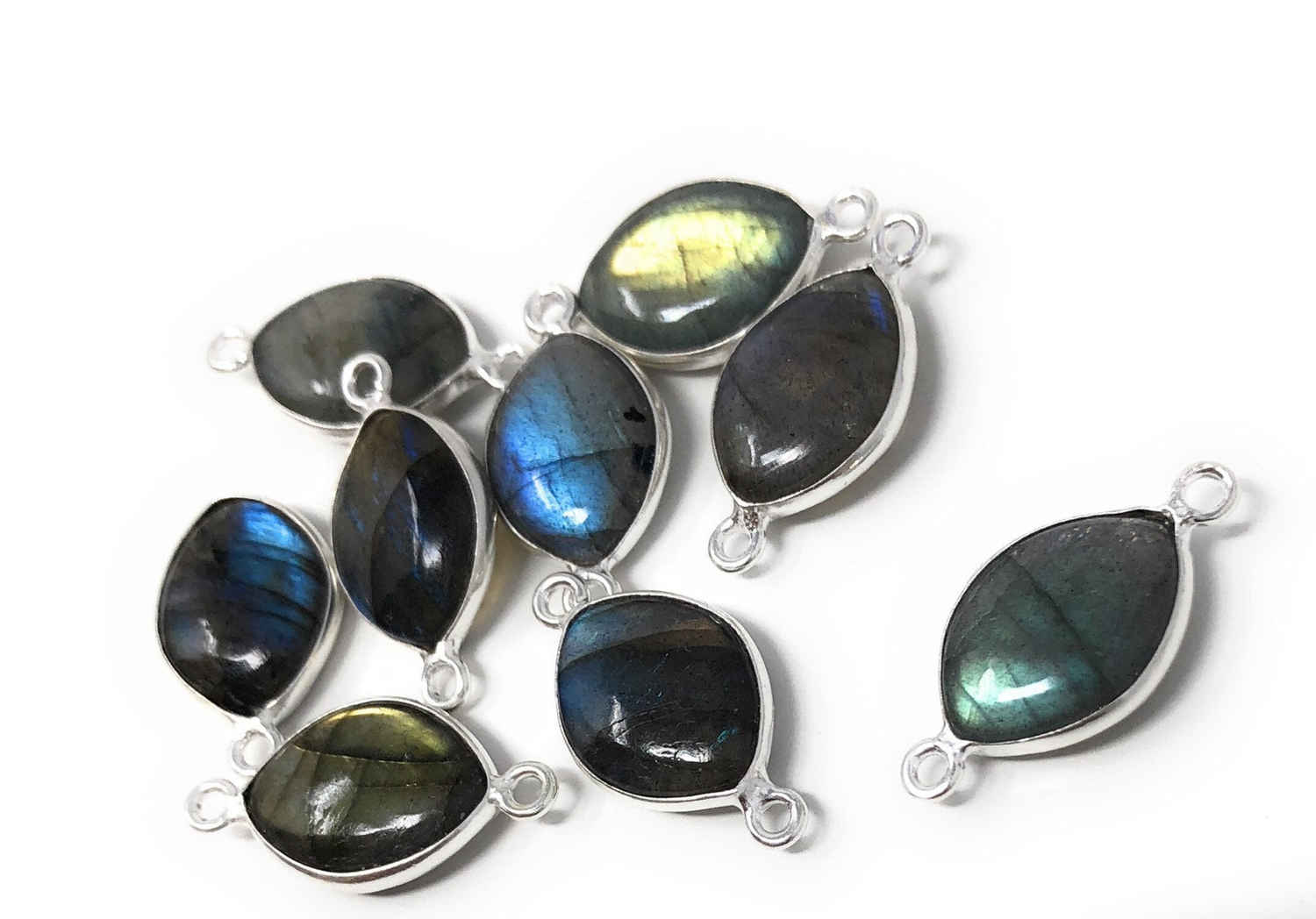 9 Pcs Labradorite Gemstone Sterling Silver Connectors for DIY Jewelry Making