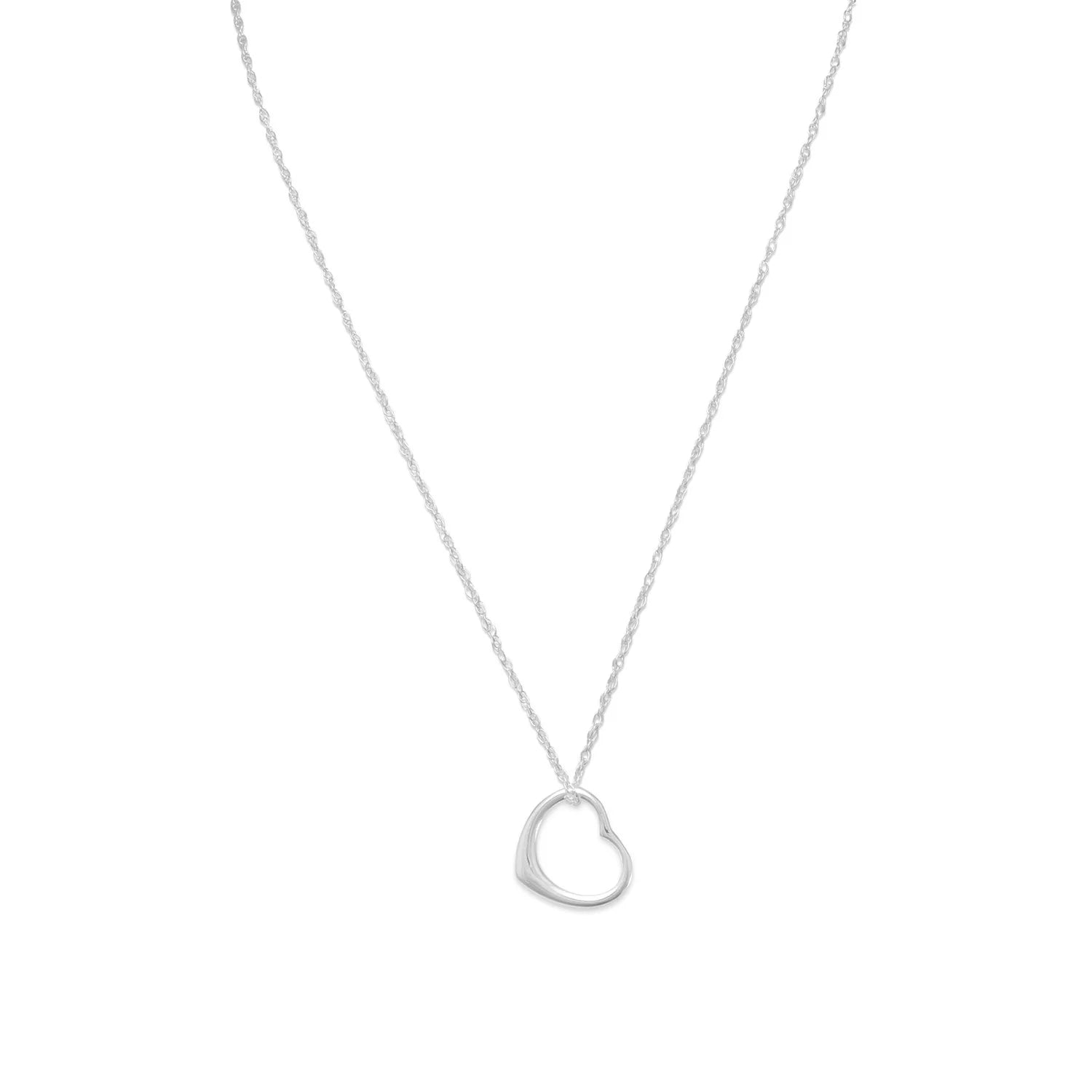 18 Floating Heart Necklace - .925 Sterling Silver with Light Rope Chain