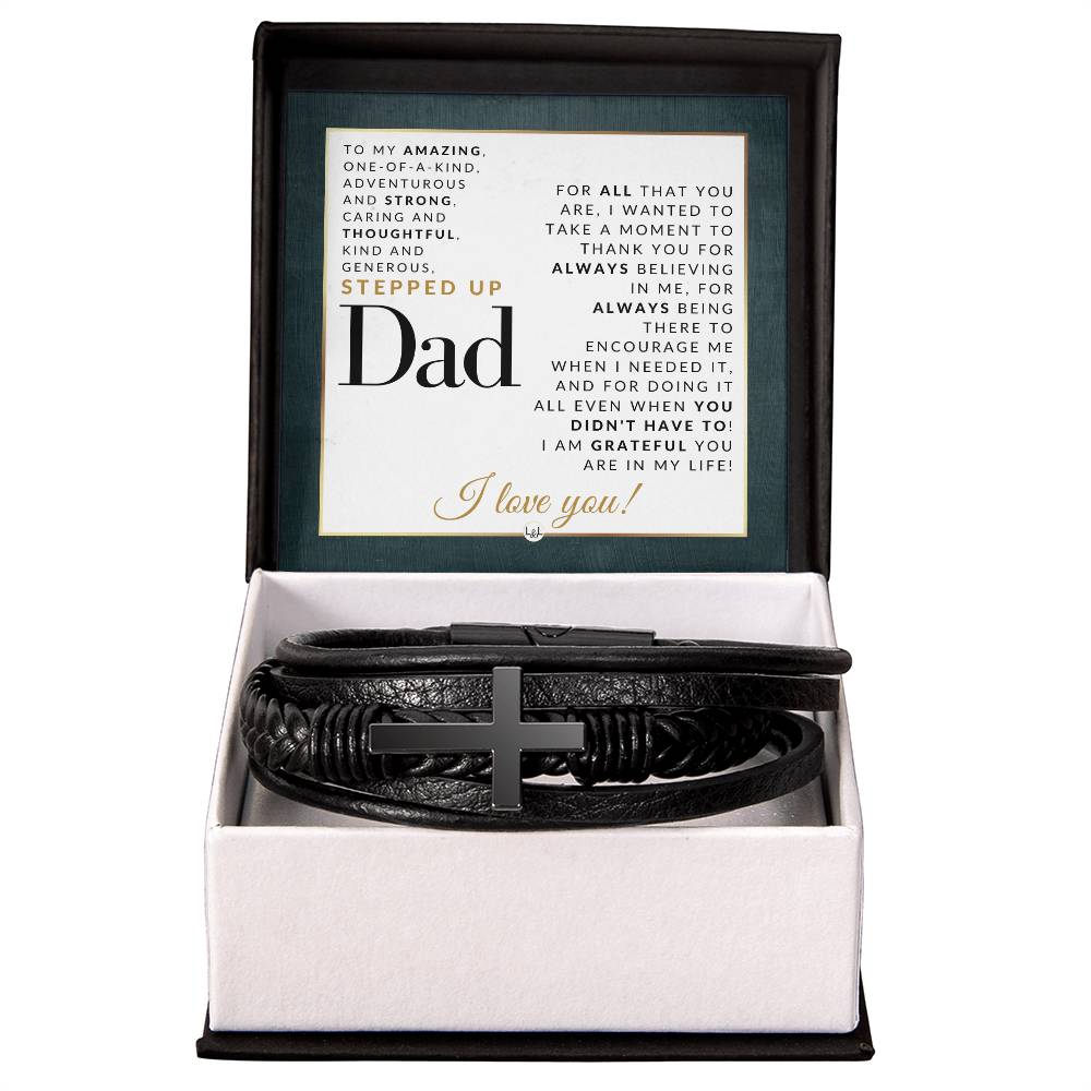 Mens Braided Leather Bracelet with Cross - Perfect Gift for Stepdad