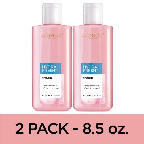 L'Oreal Paris HydraFresh Alcohol-Free Toner with Pro-Vitamin B5 for Smoother, Brighter Skin, 2 Count