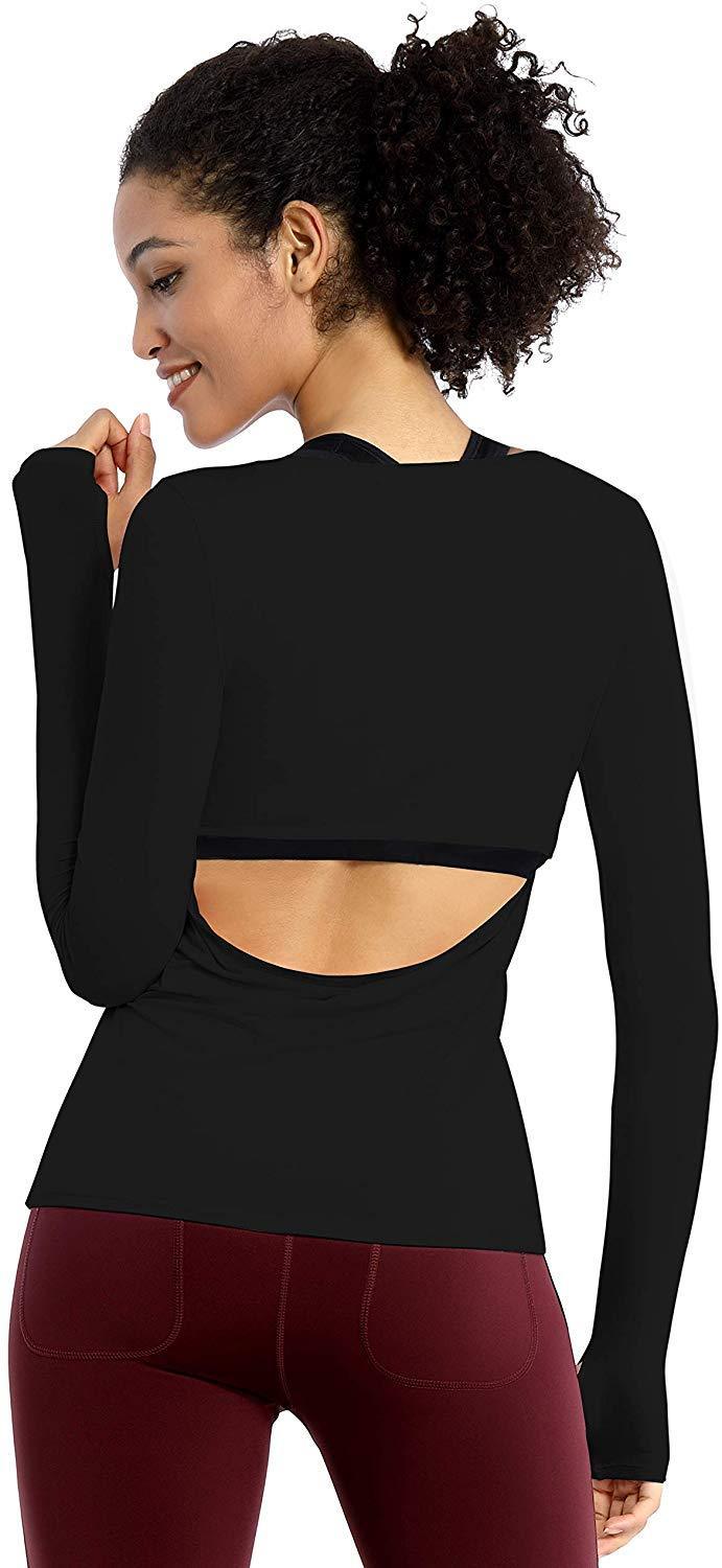 BUBBLELIME Women's Workout Tops - Soft Modal Athletic Shirts with Open Back for Yoga & Running