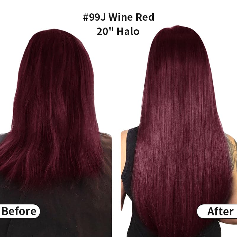 Halo Human Hair Extensions For Thin Hair Wine Red Full Volume