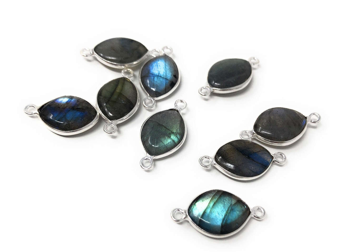 9 Pcs Labradorite Gemstone Sterling Silver Connectors for DIY Jewelry Making