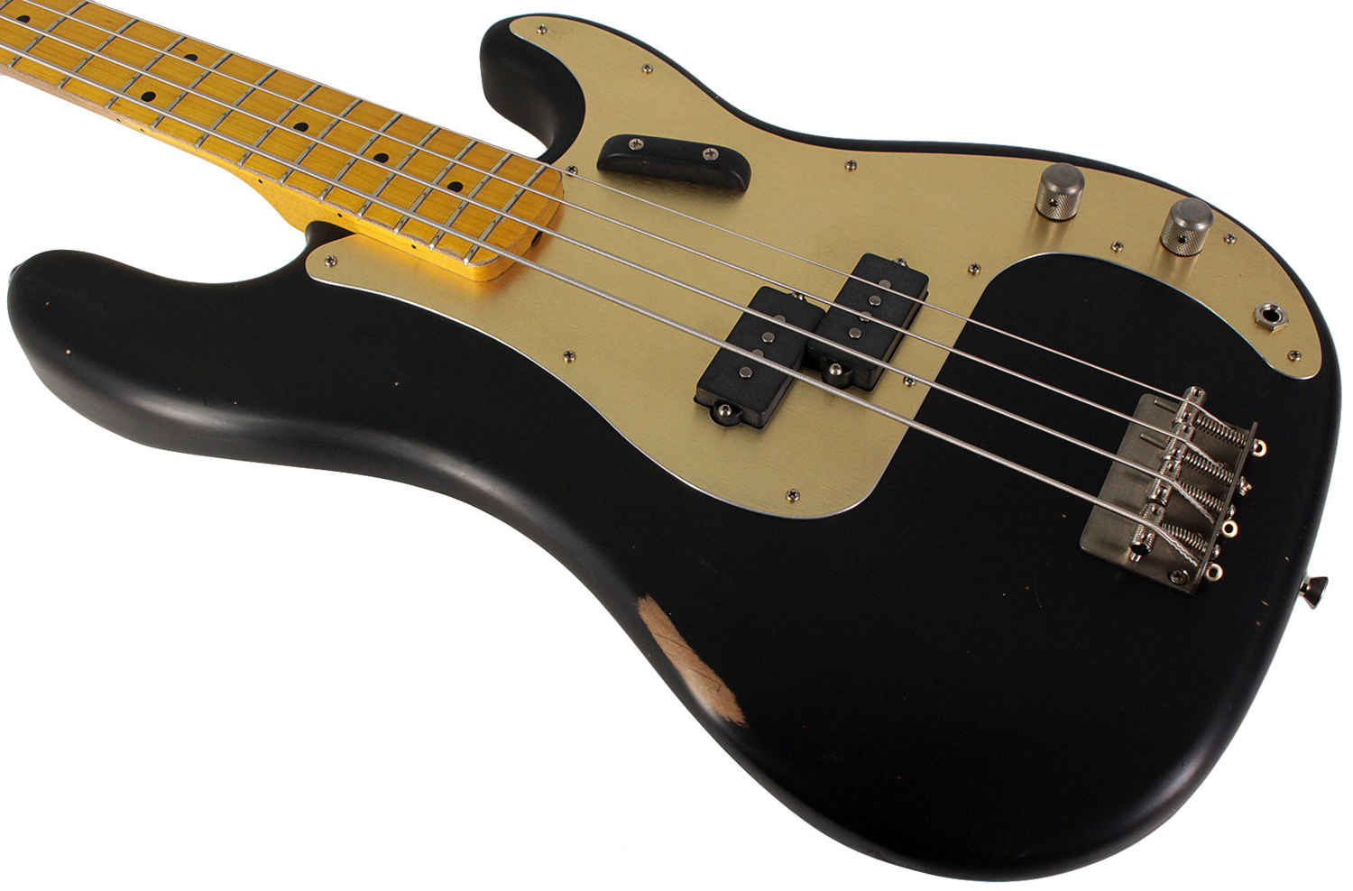 Nash PB-57 Bass Guitar - Black with Gold Anodized PG & Light Aging