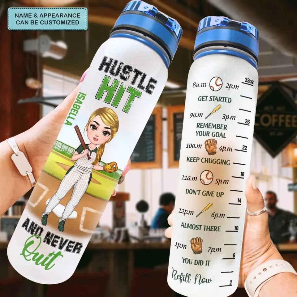 Personalized Custom Water Tracker Bottle - Motivational Gift for Baseball and Softball Lovers